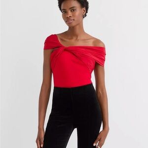 Loft Taffeta Ponte Off The Shoulder Top, NWT, Red